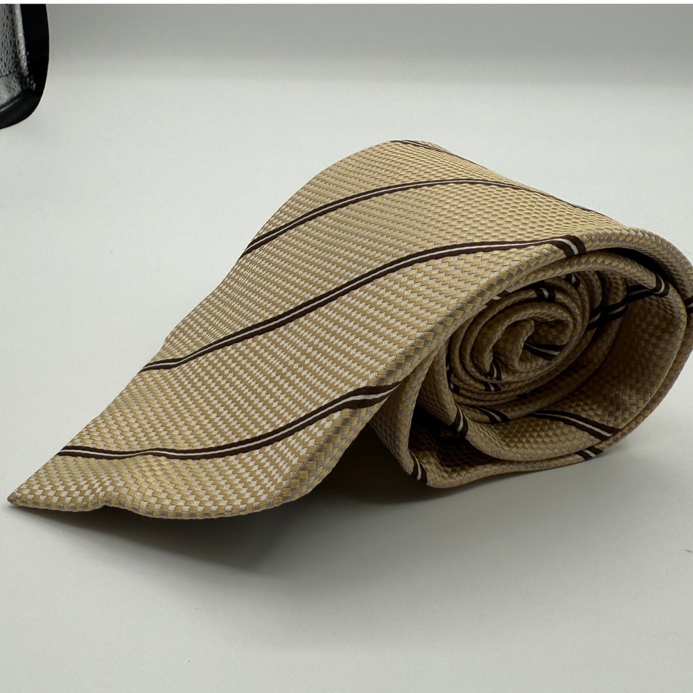 Banana Republic Mens Silk Tie‎ Beige Brown Stripe Pattern Formal Necktie